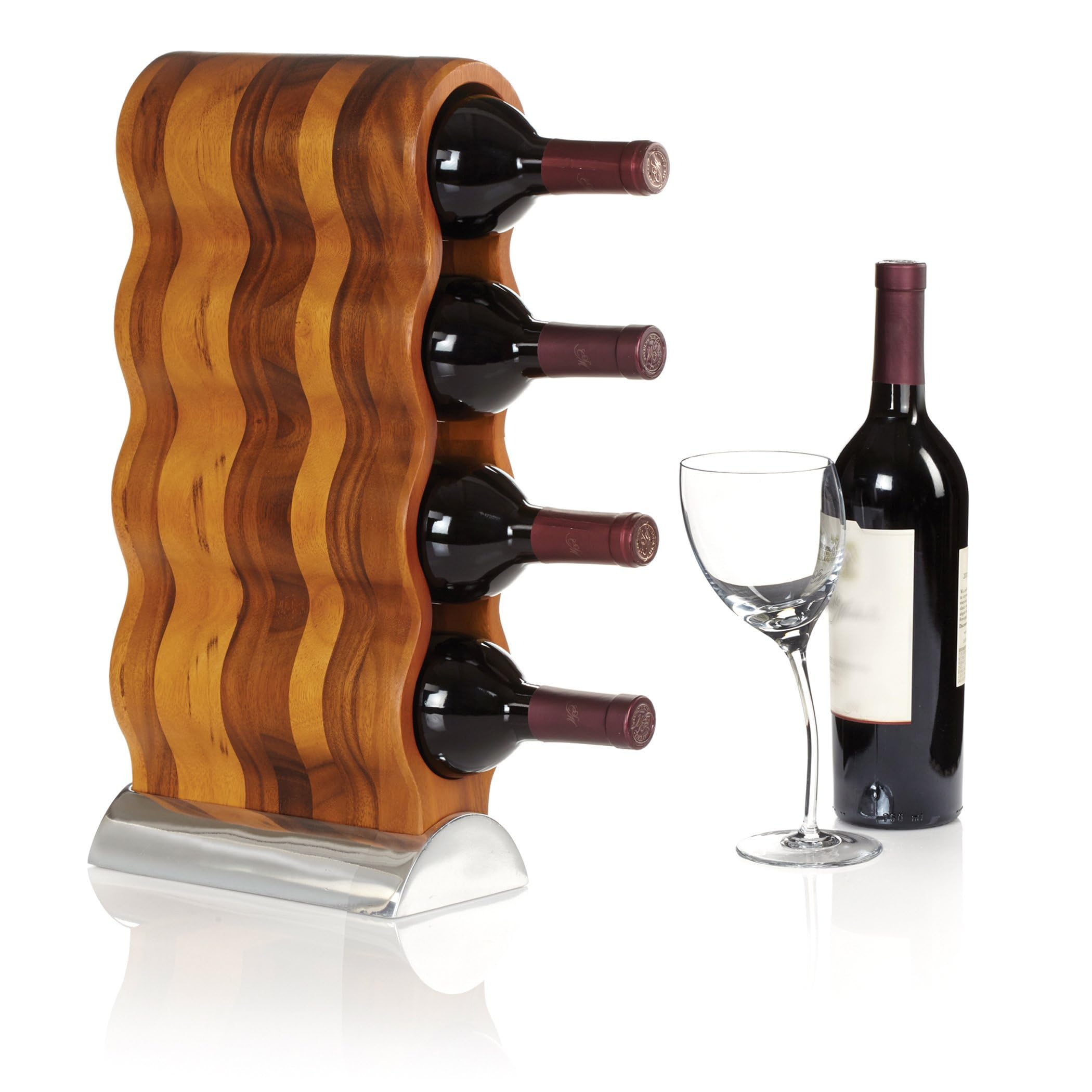 Curvo 4-Bottle Wine Rack with Acacia Wood