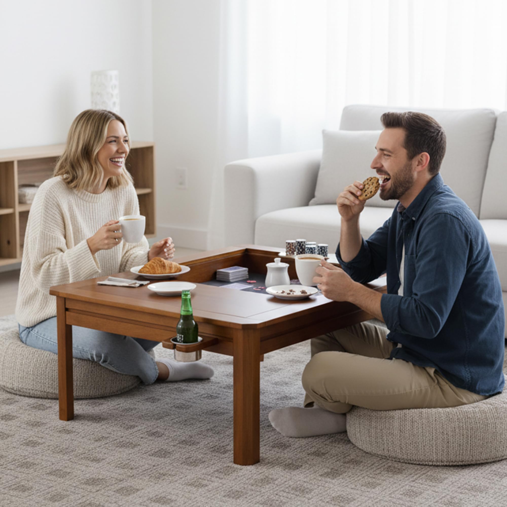 Solid Wood Board Game Coffee Table with Removable Top 3-in-1
