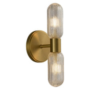 Brushed Brass Wall Sconces with Knurled Glass Shades