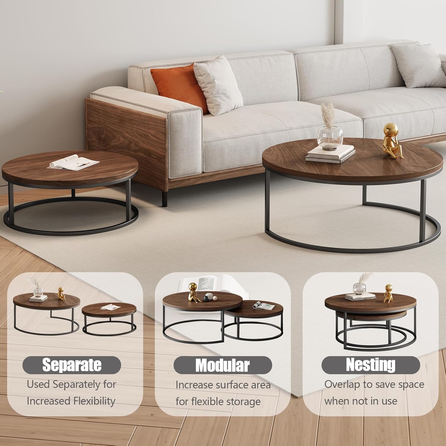 Round Nesting Coffee Table Set of 2