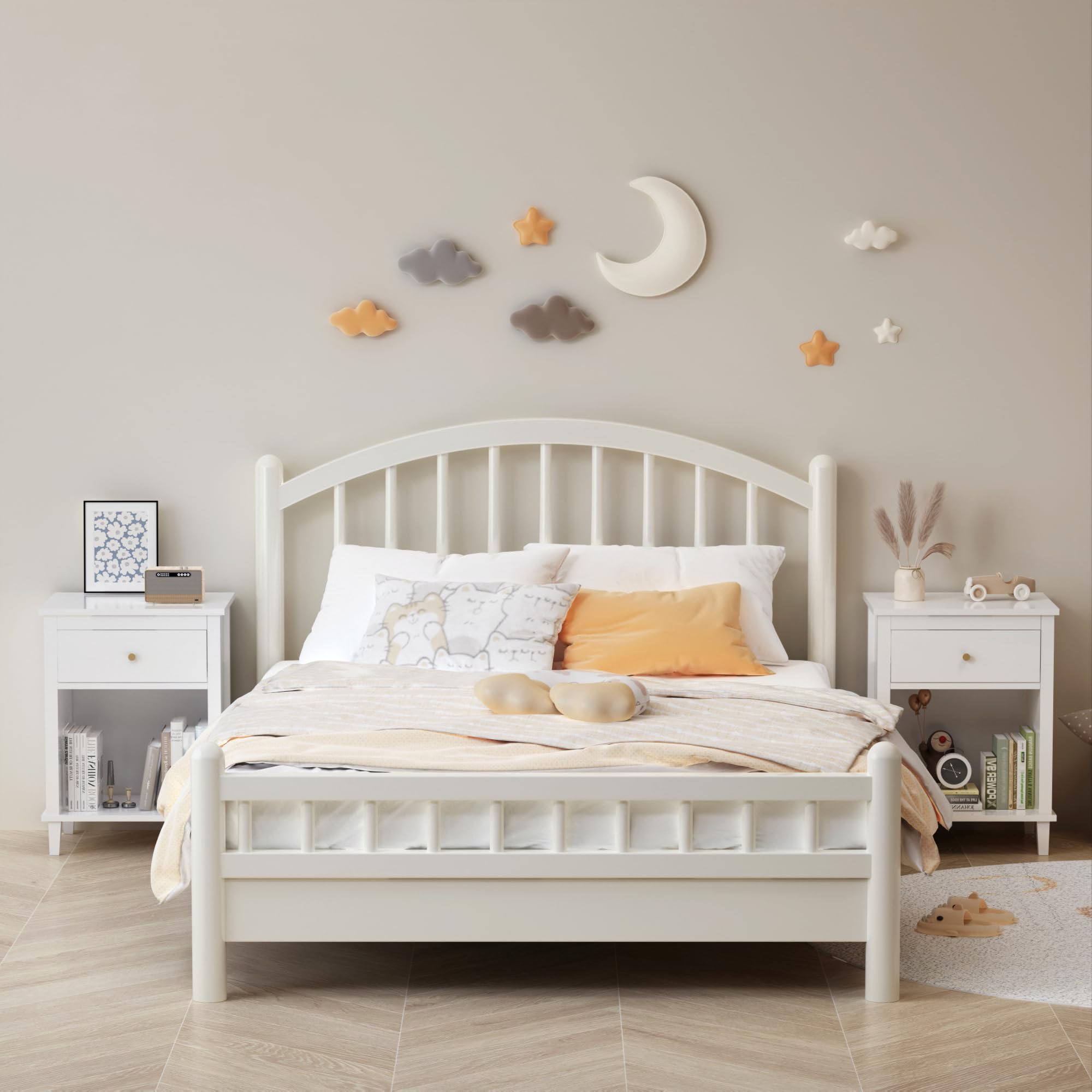 White Nightstand with Drawer and Storage Shelf