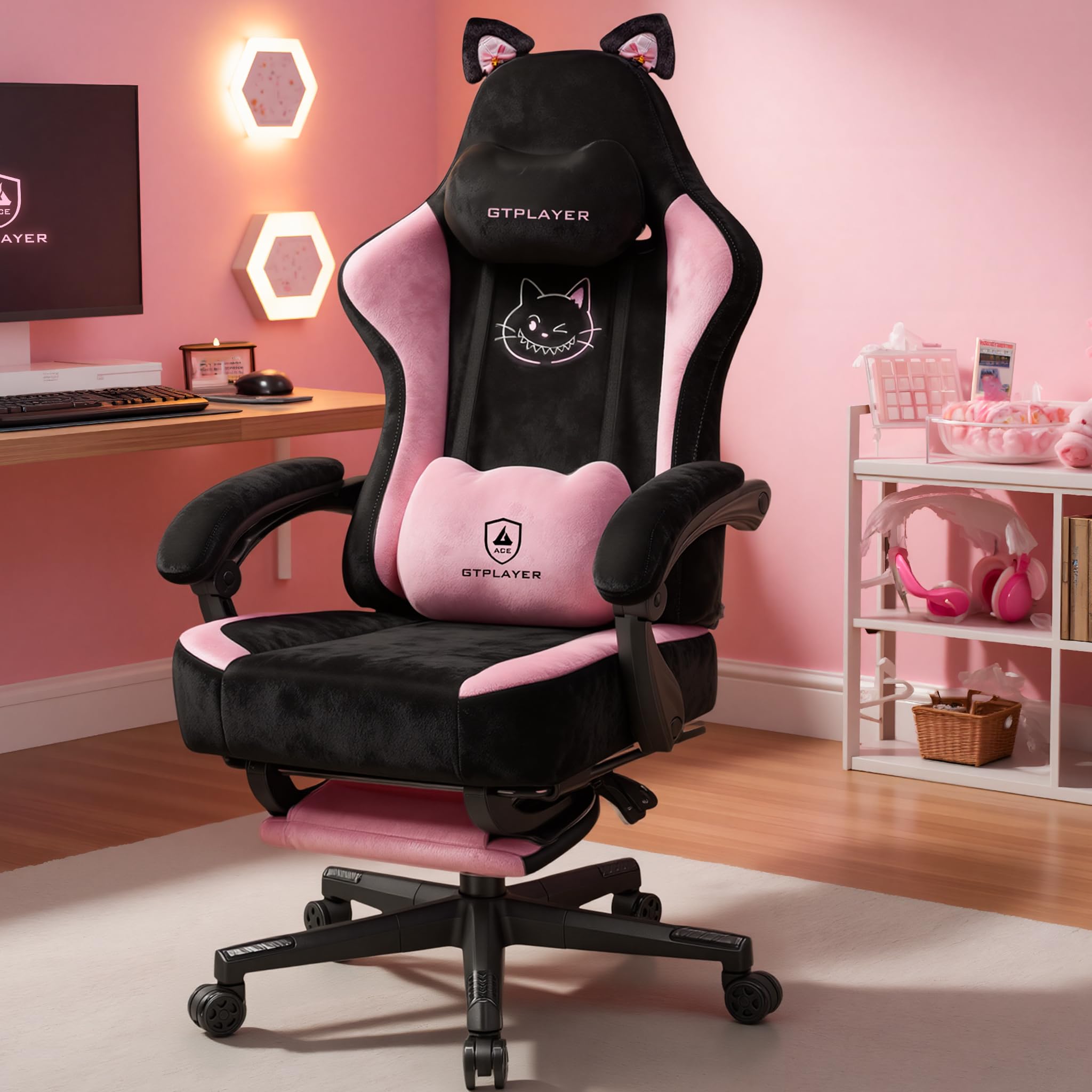 Cat Ear Gaming Chair with Footrest