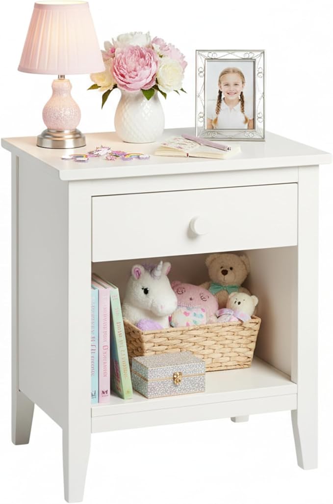 Wooden Nightstand with Drawer and Storage