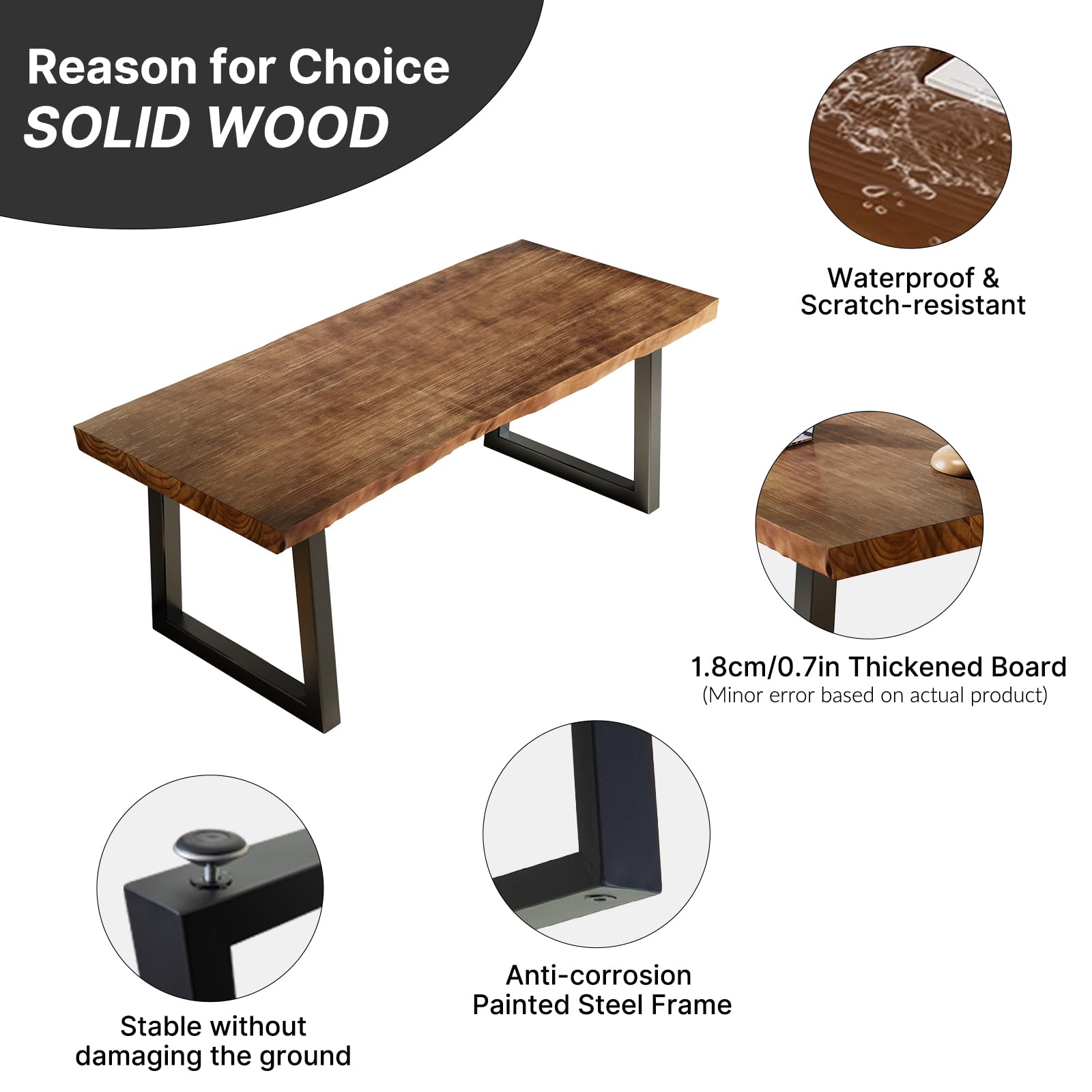 Solid Wood Office Desk with Live Edge
