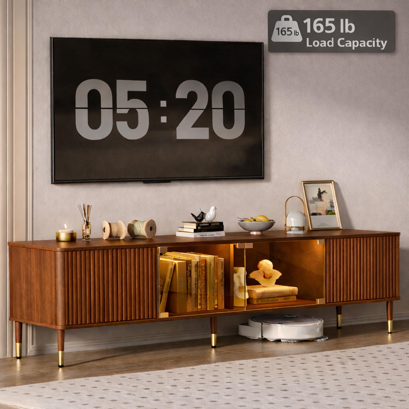 70" Mid Century Modern TV Stand with LED Lighting
