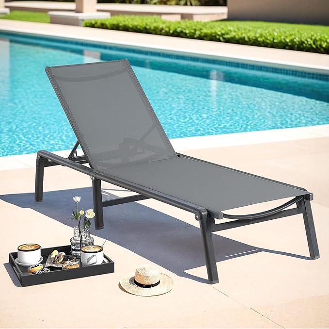 Aluminum Chaise Lounge Chair with 5-Position Adjustable Backrest