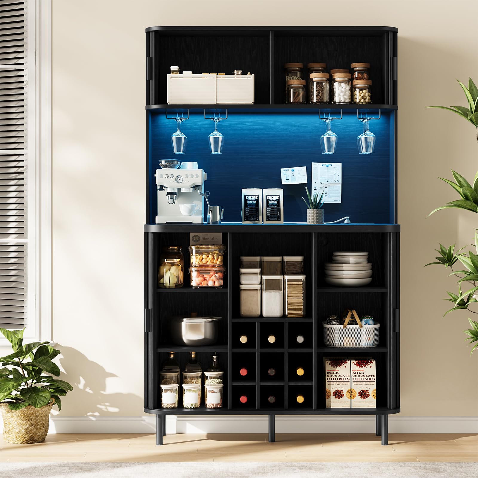 Wine Bar Cabinet with LED Lights and Storage