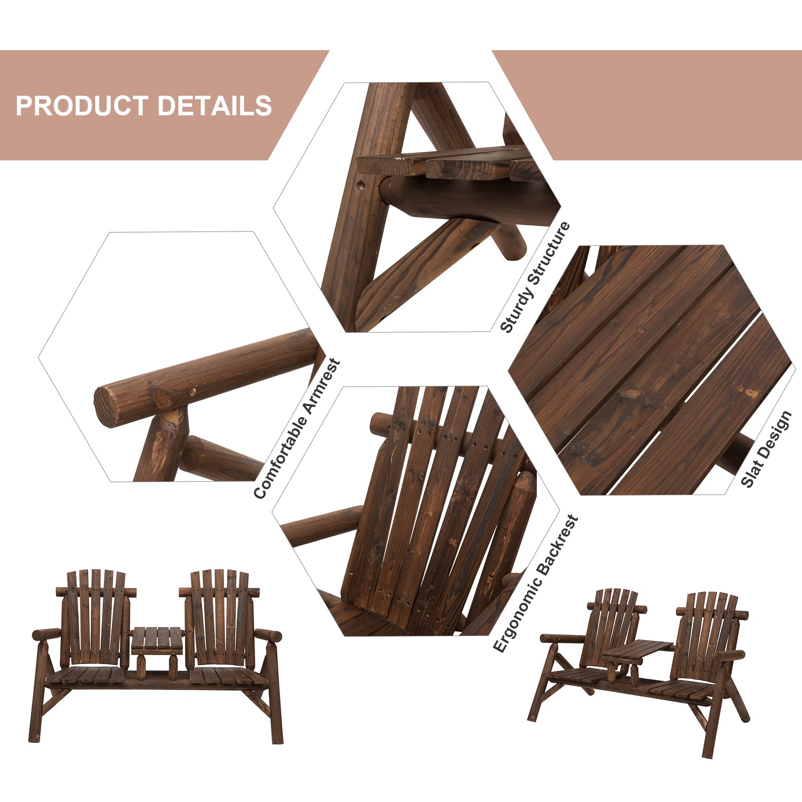 2-Seat Adirondack Bench with Center Table