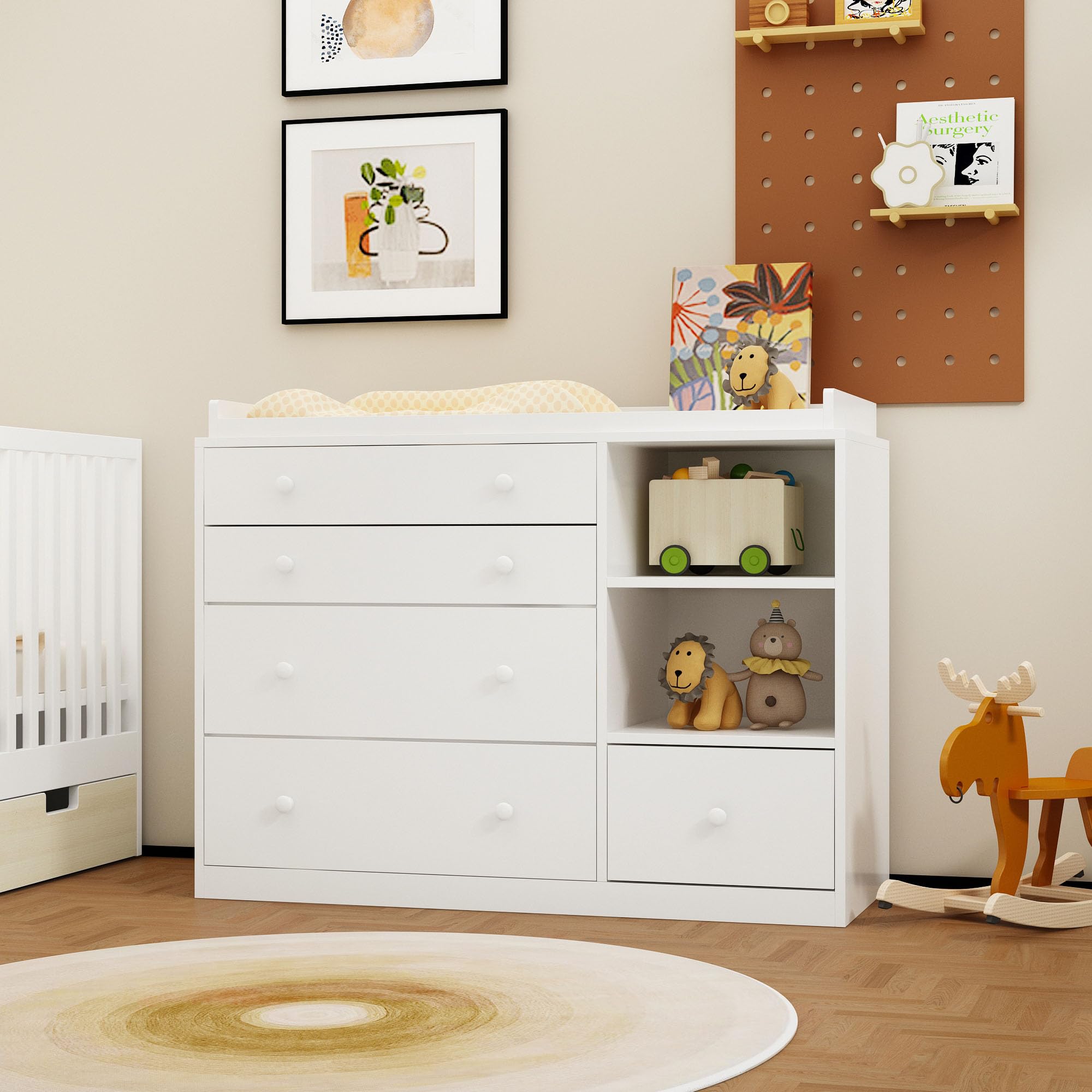 Baby Changing Table Dresser with 5 Drawers