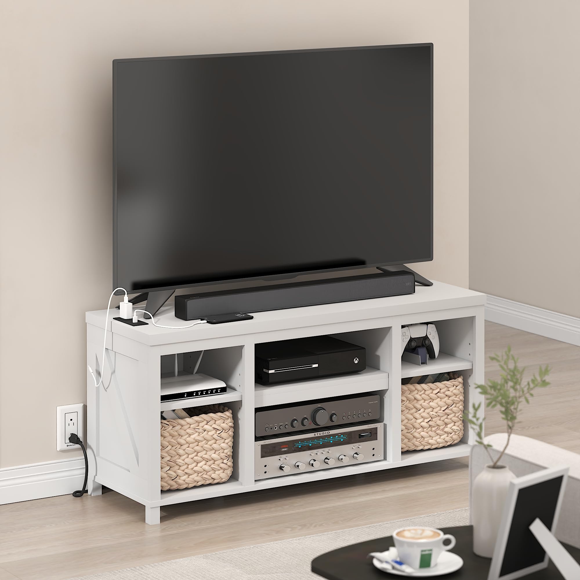 Farmhouse TV Stand with USB Charging