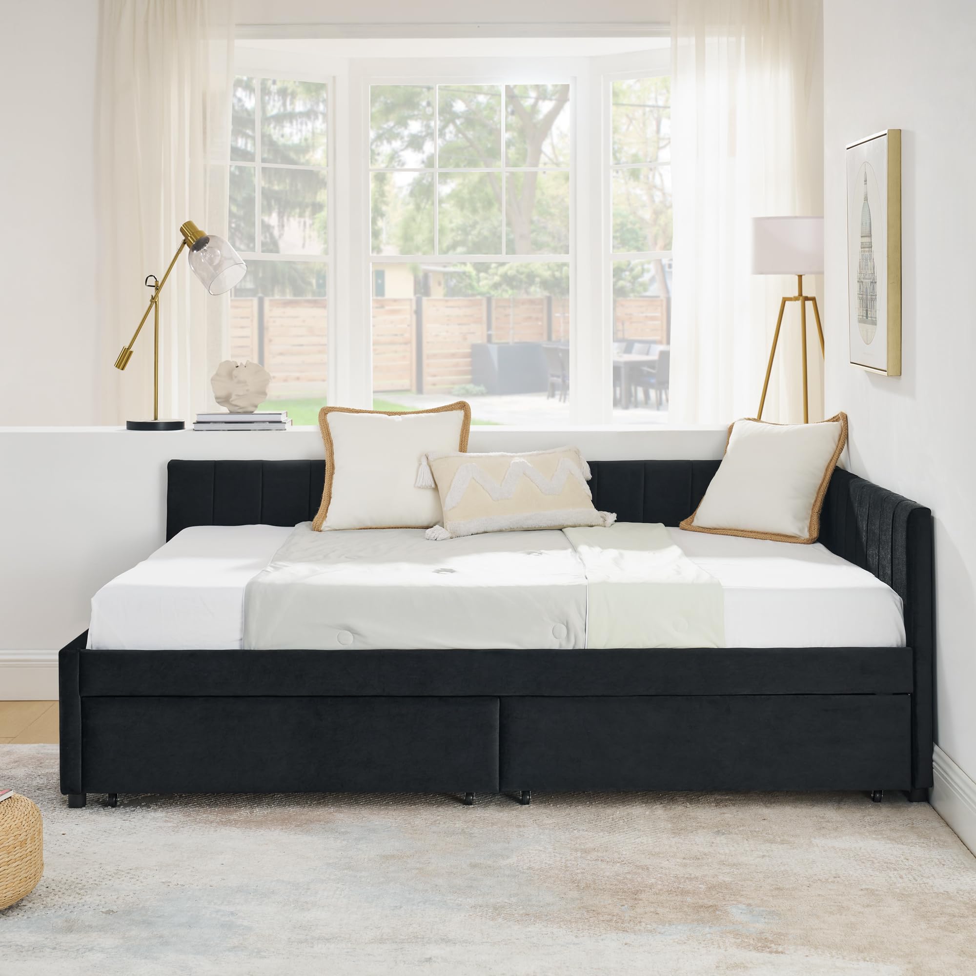 Full Size Velvet Daybed with Storage Drawers
