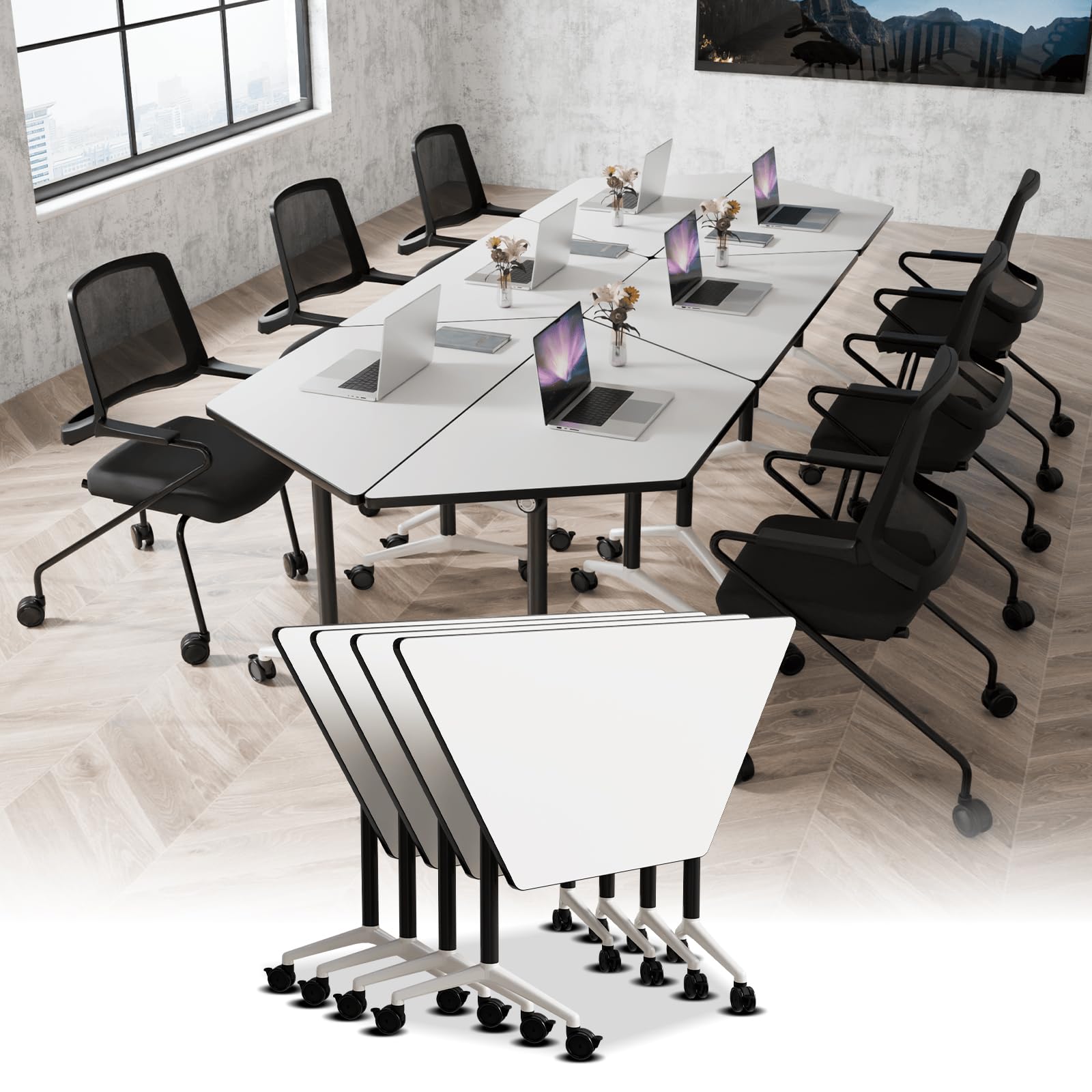 Folding Conference Table with Wheels - Trapezoid Training Table