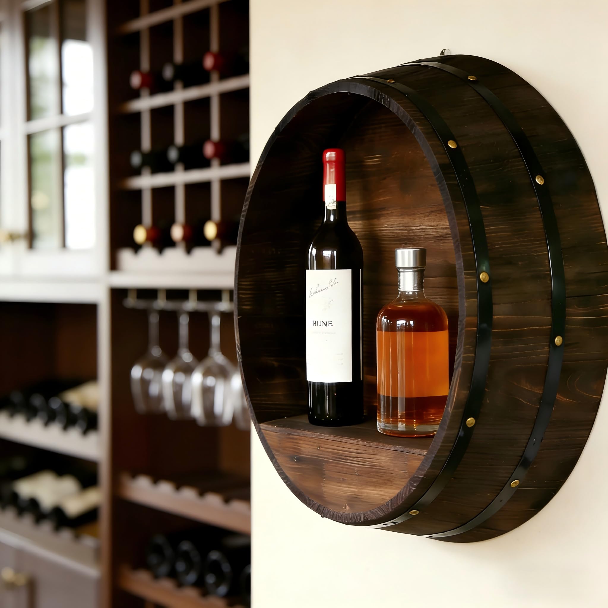 Wall Mounted Wine Rack Bourbon Barrel Style