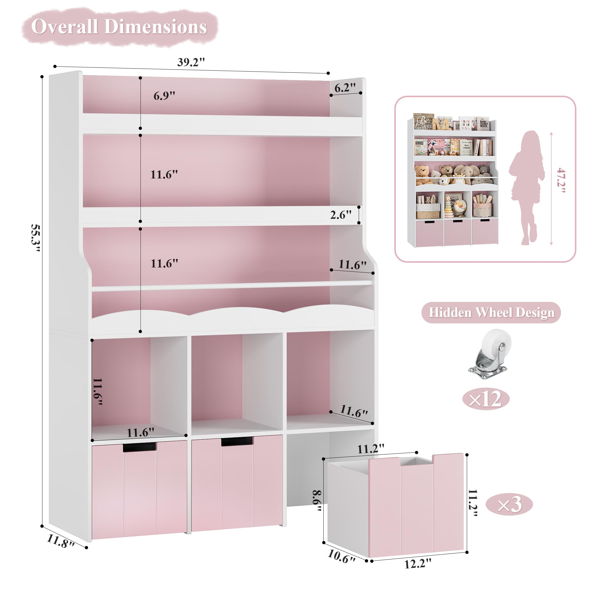 Kids Bookshelf with Toy Storage Organizer