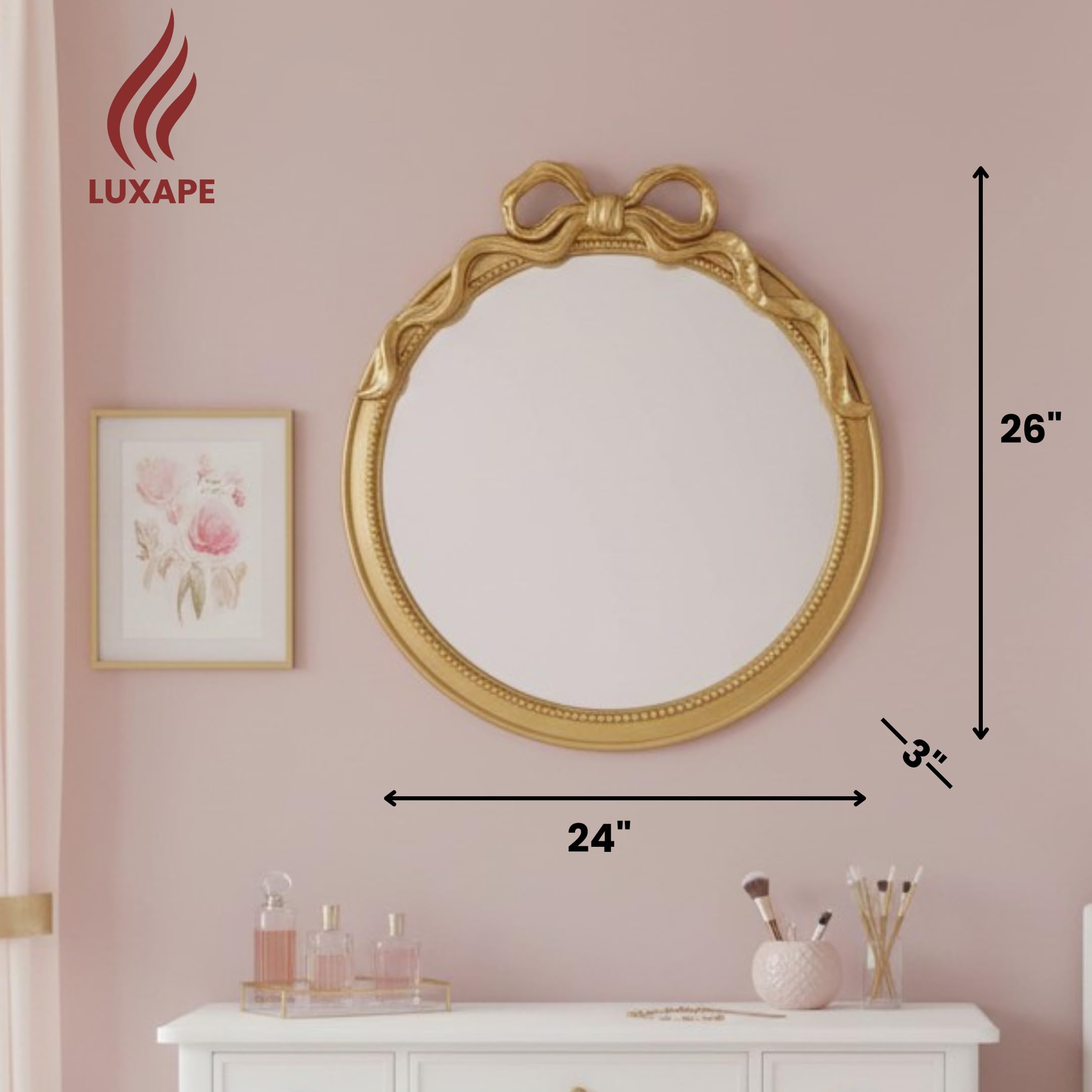 24-Inch Gold Bow Resin Mirror for Nursery