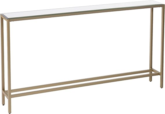 Narrow Mirrored Console Table 56 Inch Metallic Gold
