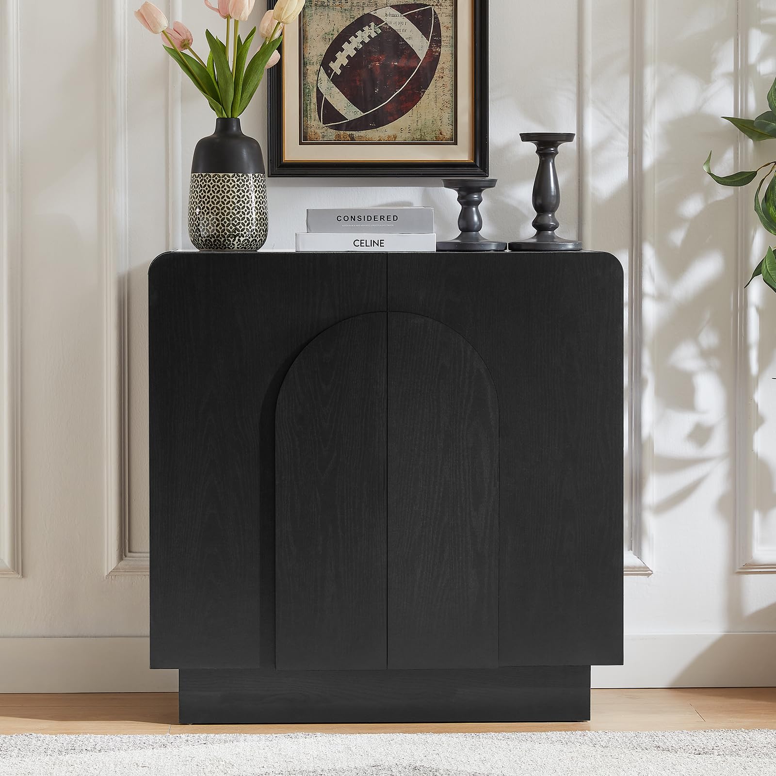 Curved Sideboard Buffet Cabinet with Adjustable Shelves