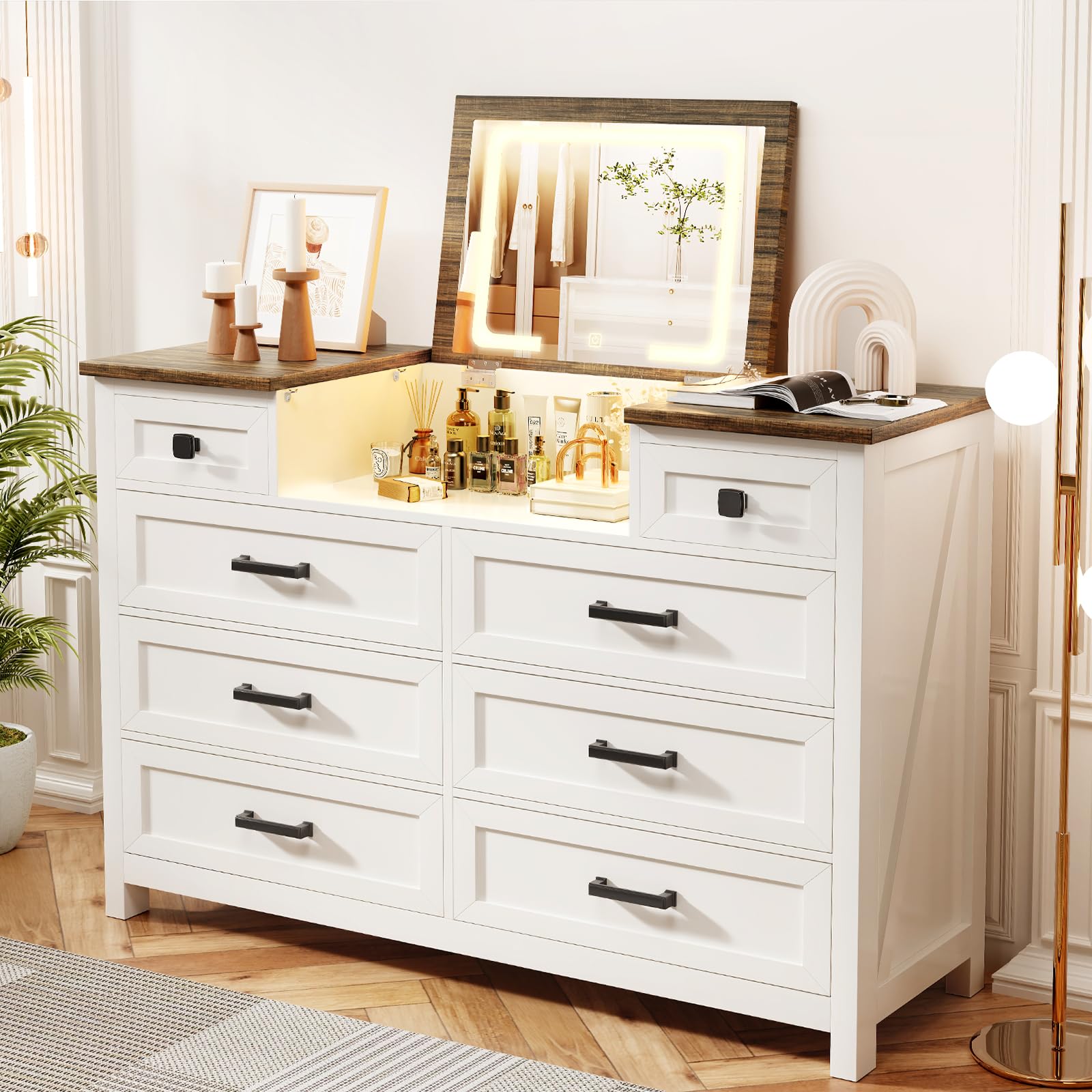 8 Drawer Dresser with LED Mirror