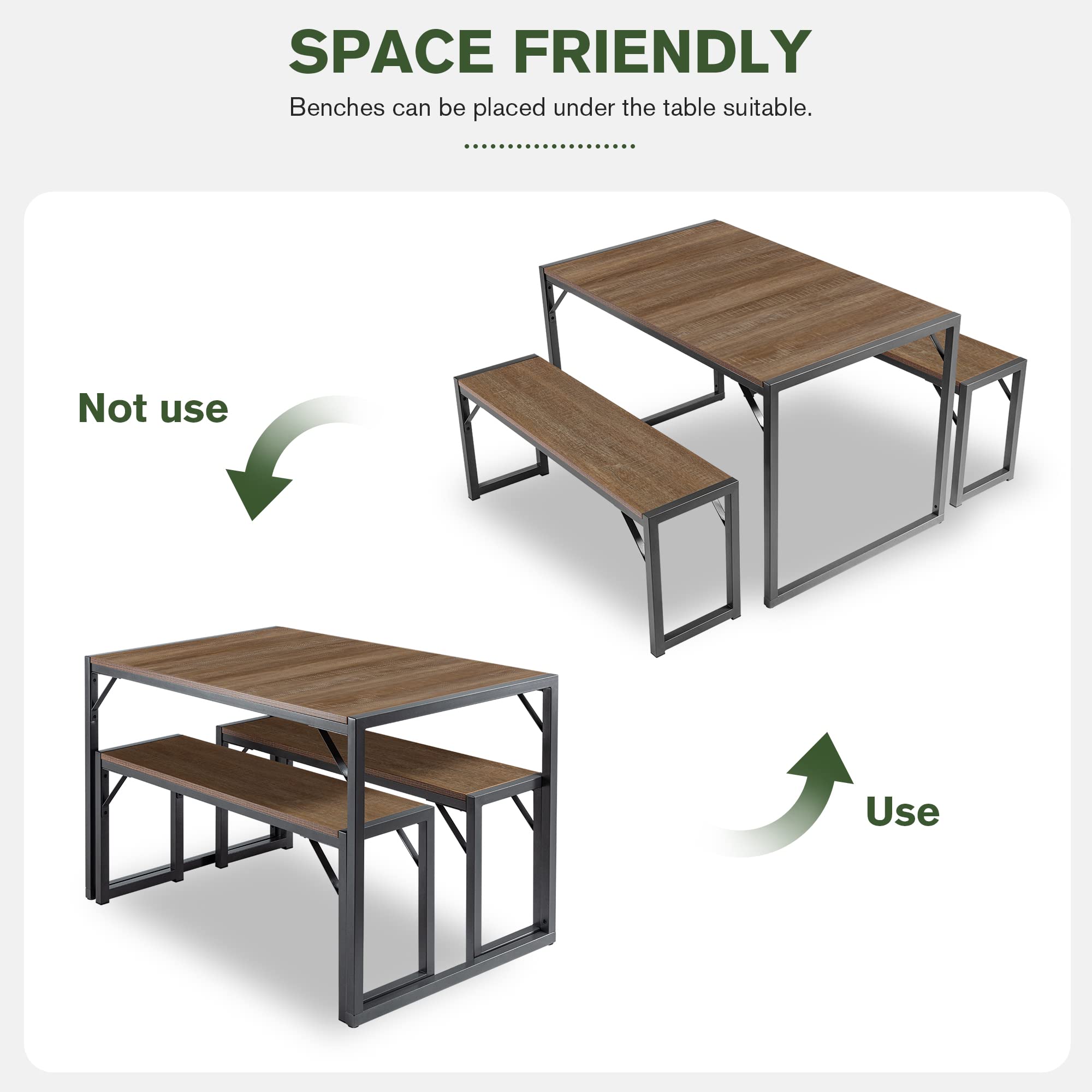 3-Piece Dining Table Set with Benches