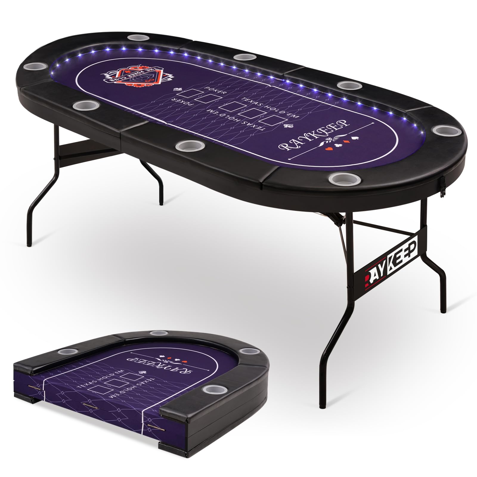 LED Poker Table 8 Player Foldable