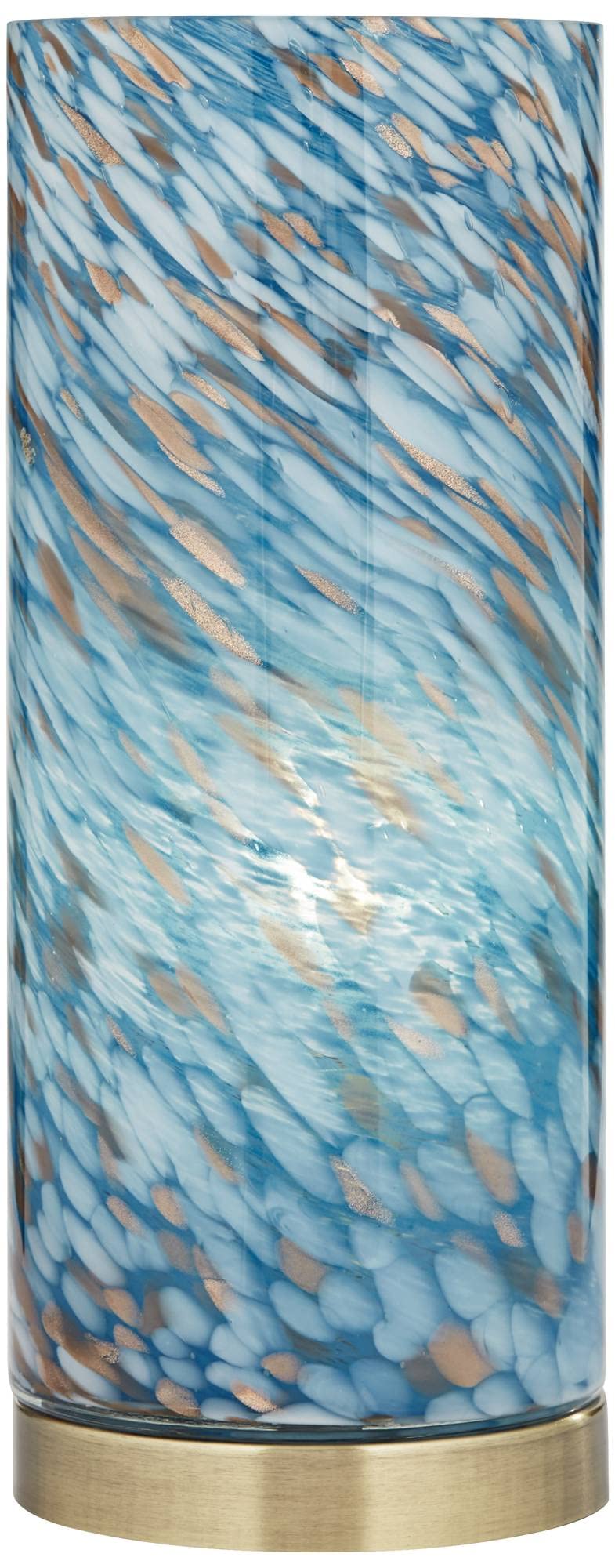 Nikki Coastal Accent Table Lamp 13.5" High Antique Brass Blue Glass Cylinder Shade