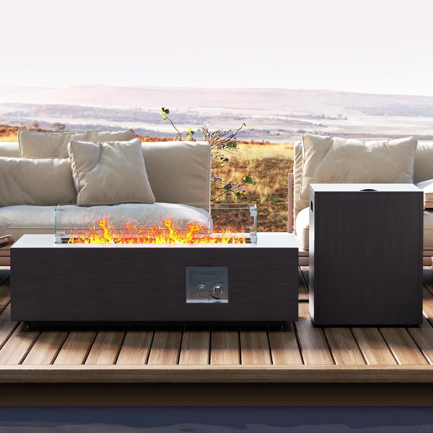 42" Rectangular Propane Fire Pit Table - 50,000 BTU Outdoor Gas Fireplace