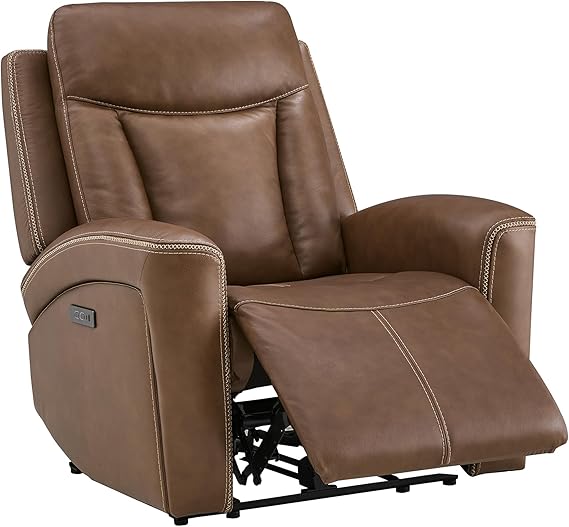 Genuine Leather Power Recliner with Zero Gravity & Adjustable Headrest