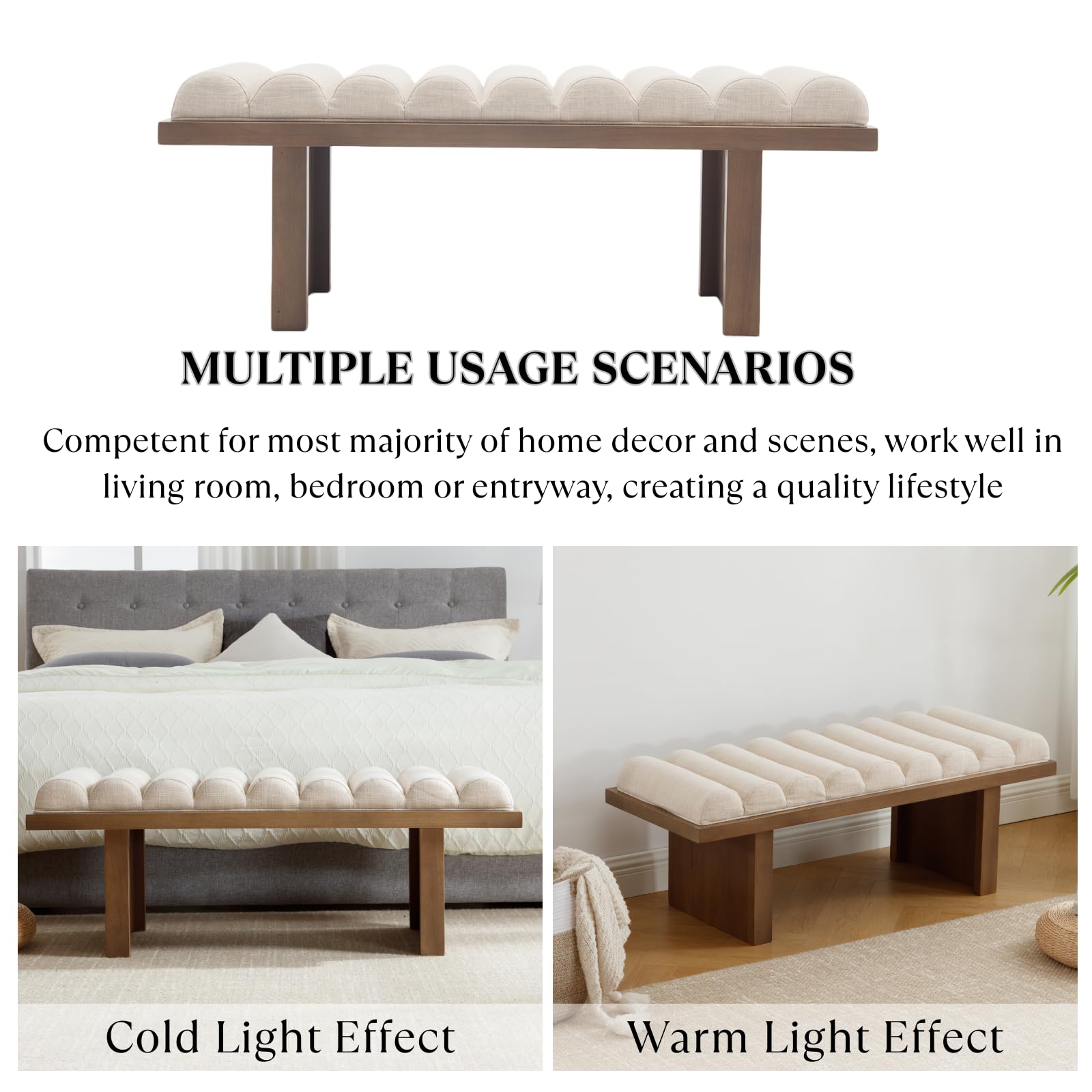 47 Inch Upholstered Bench with Cylindrical Cushion