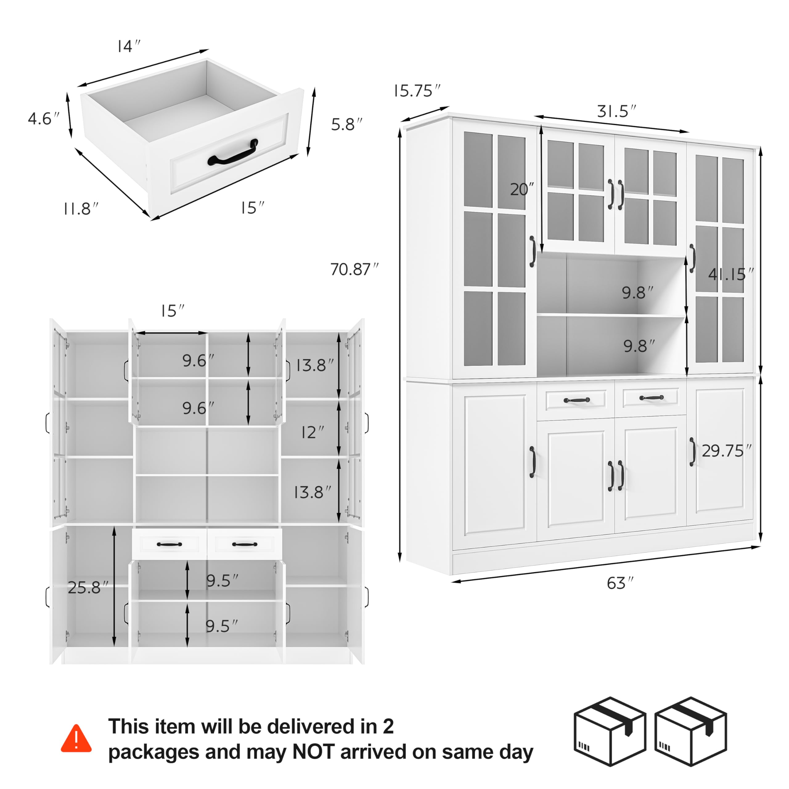 Kitchen Storage Cabinet with Glass Doors