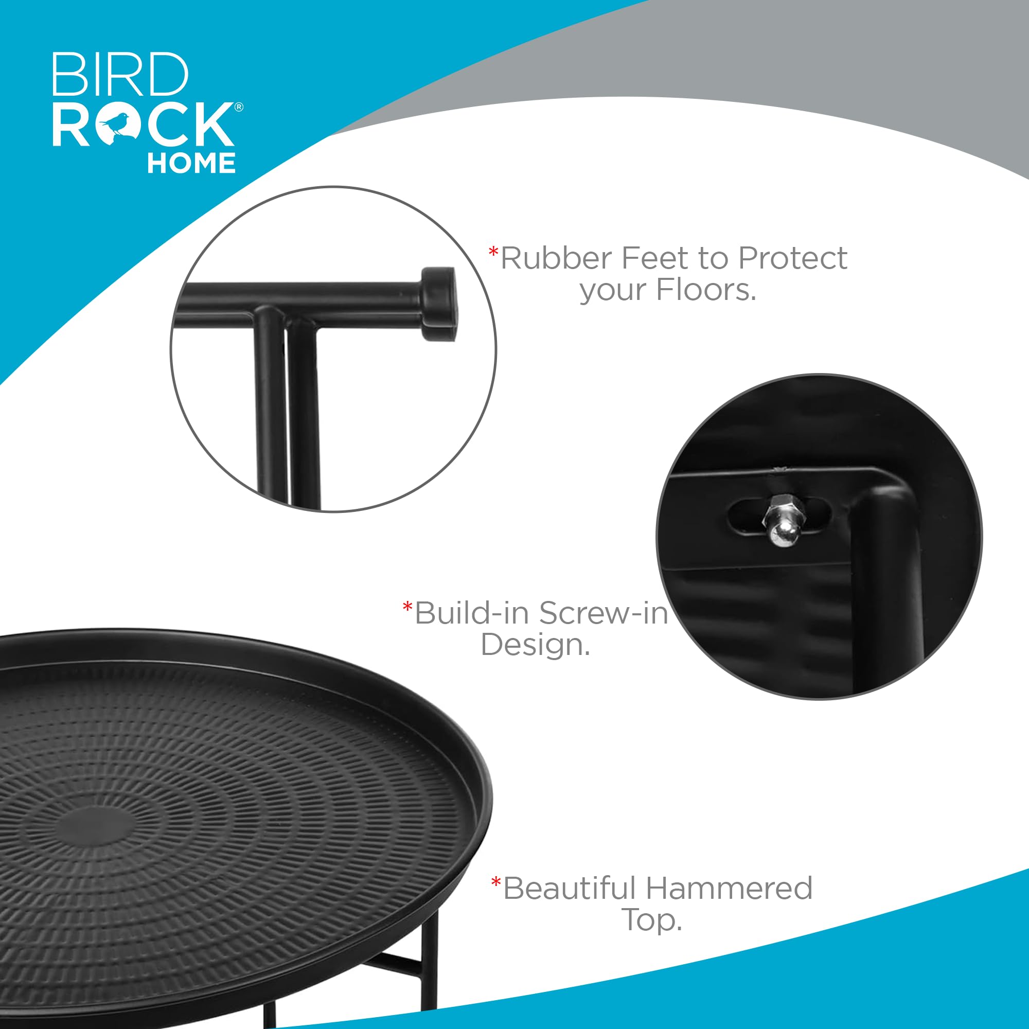 BIRDROCK HOME Metal Coffee Table Small Black Side Table Circle Accent Table for Bedroom Living Room Corner Spaces Hammered Round Minimalist End Table Black Iron, 24.75" D x 19" H, Lightweight 7.5 lbs