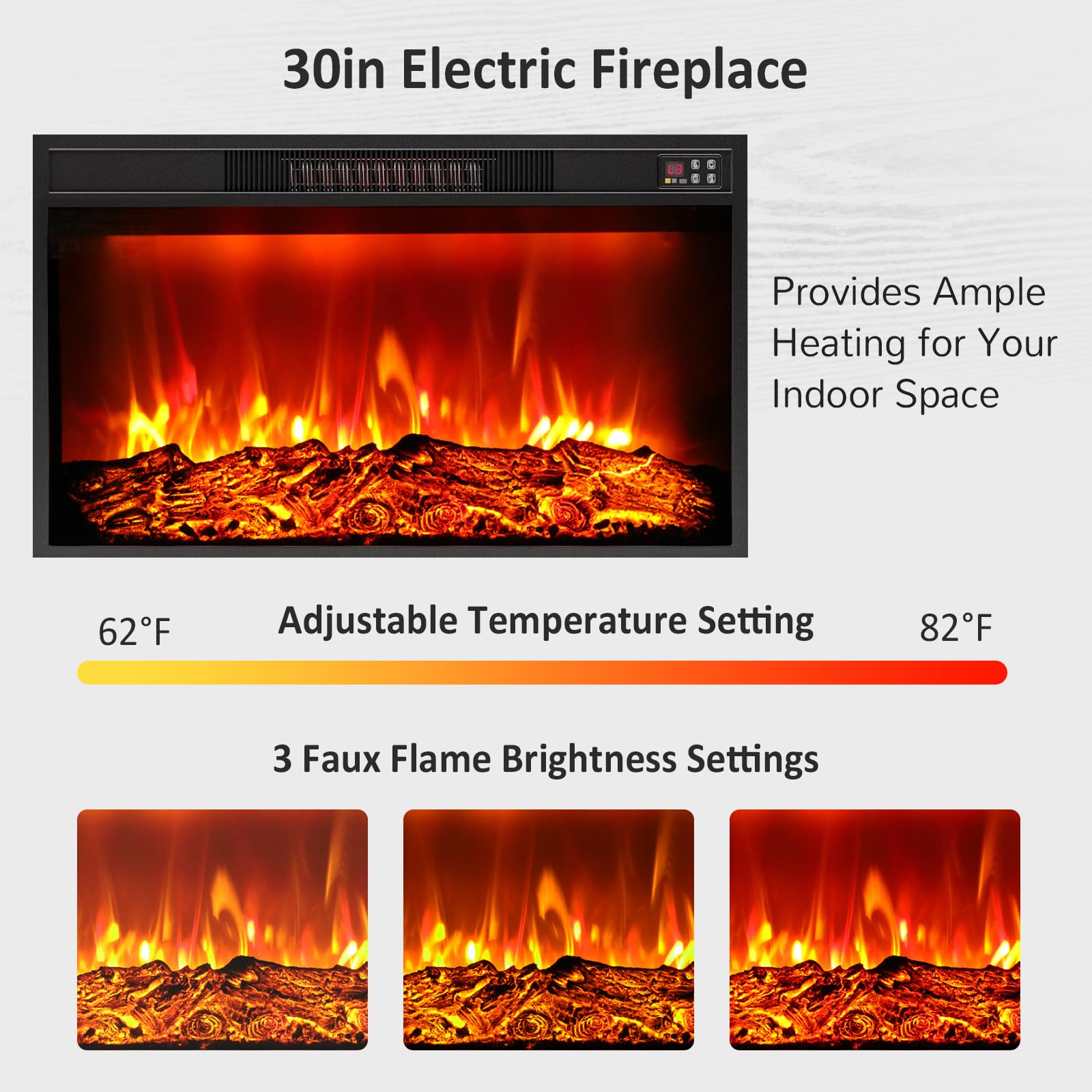 104" Fireplace TV Stand with Electric Insert and Storage Cabinets