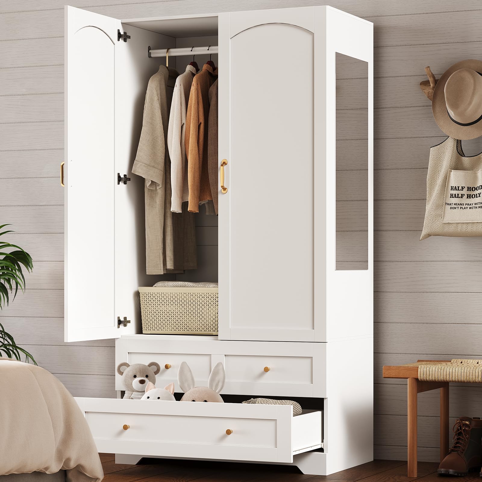 Armoire Wardrobe Closet with Full-Length Mirror