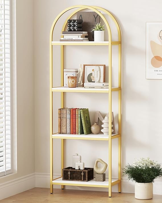 4 Tier Arched Bookcase 71.3" Tall Industrial Display Shelving Unit