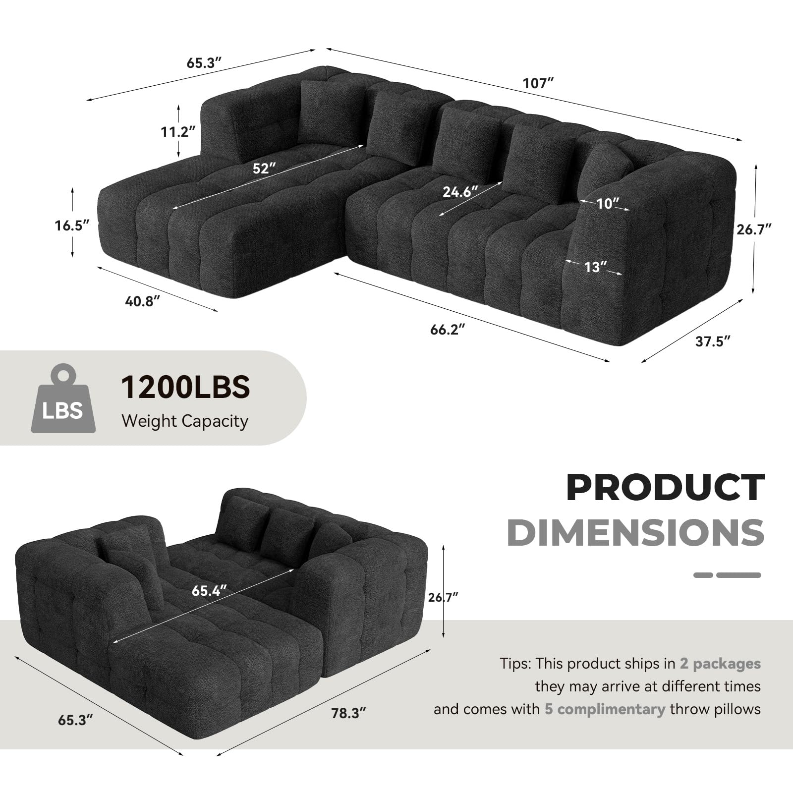 L-Shaped Modular Sectional Sofa with Chaise
