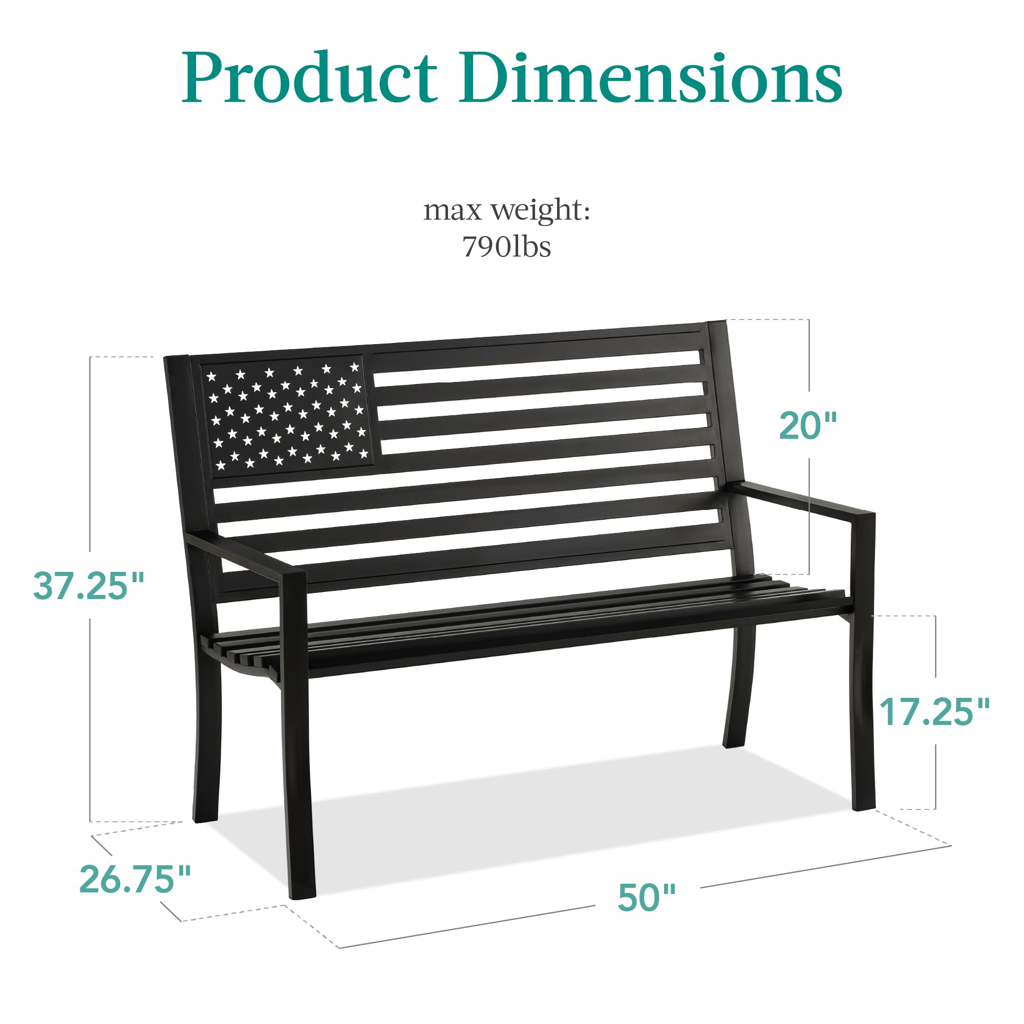 2-Person Steel Outdoor Bench with American Flag Design
