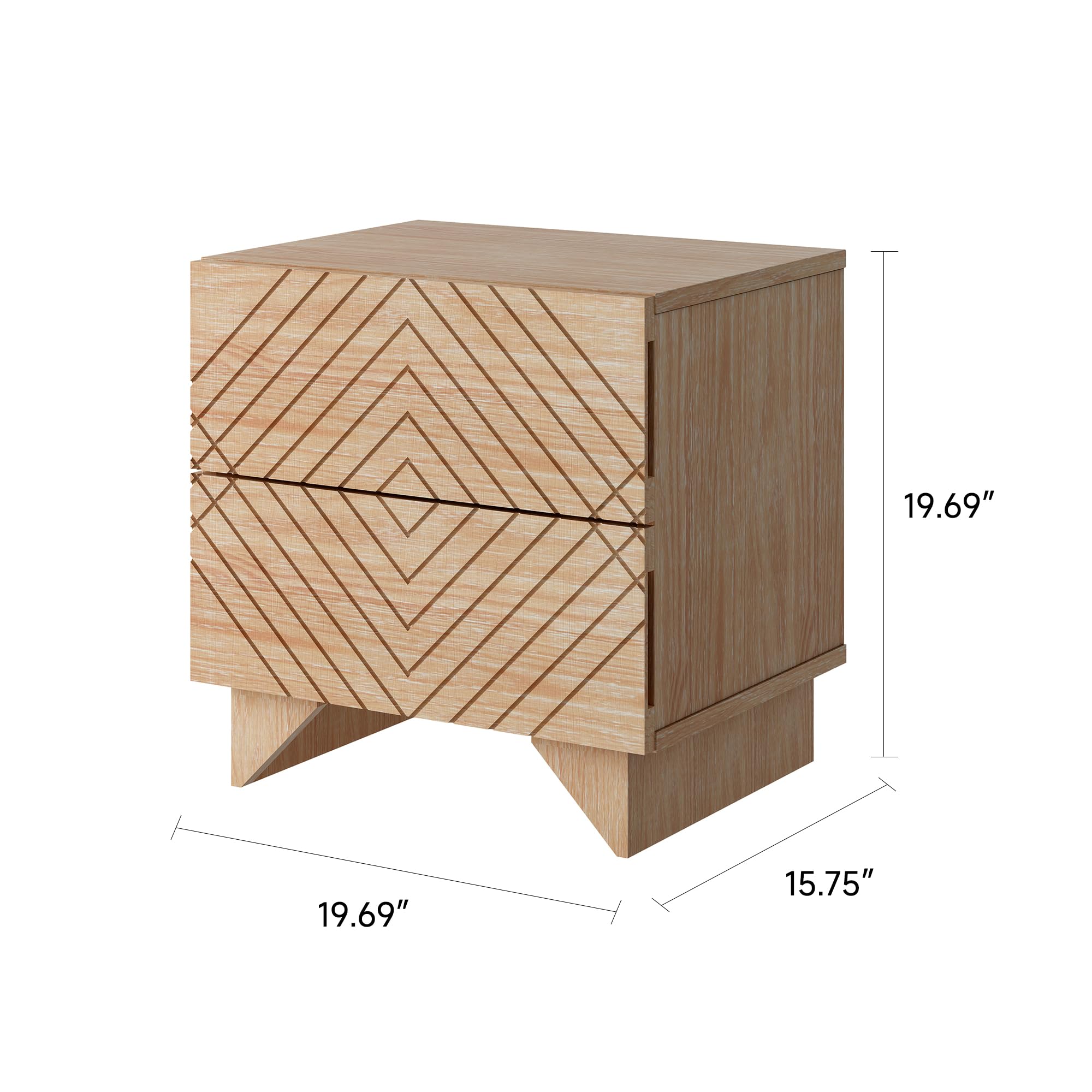 2 Drawer Solid Wood Nightstand with Rhombus Details