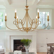 6-Light Modern Chandelier 36.6" Brass Candle Pendant