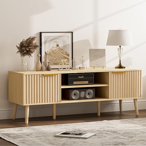 Mid-Century TV Stand with Fluted Doors