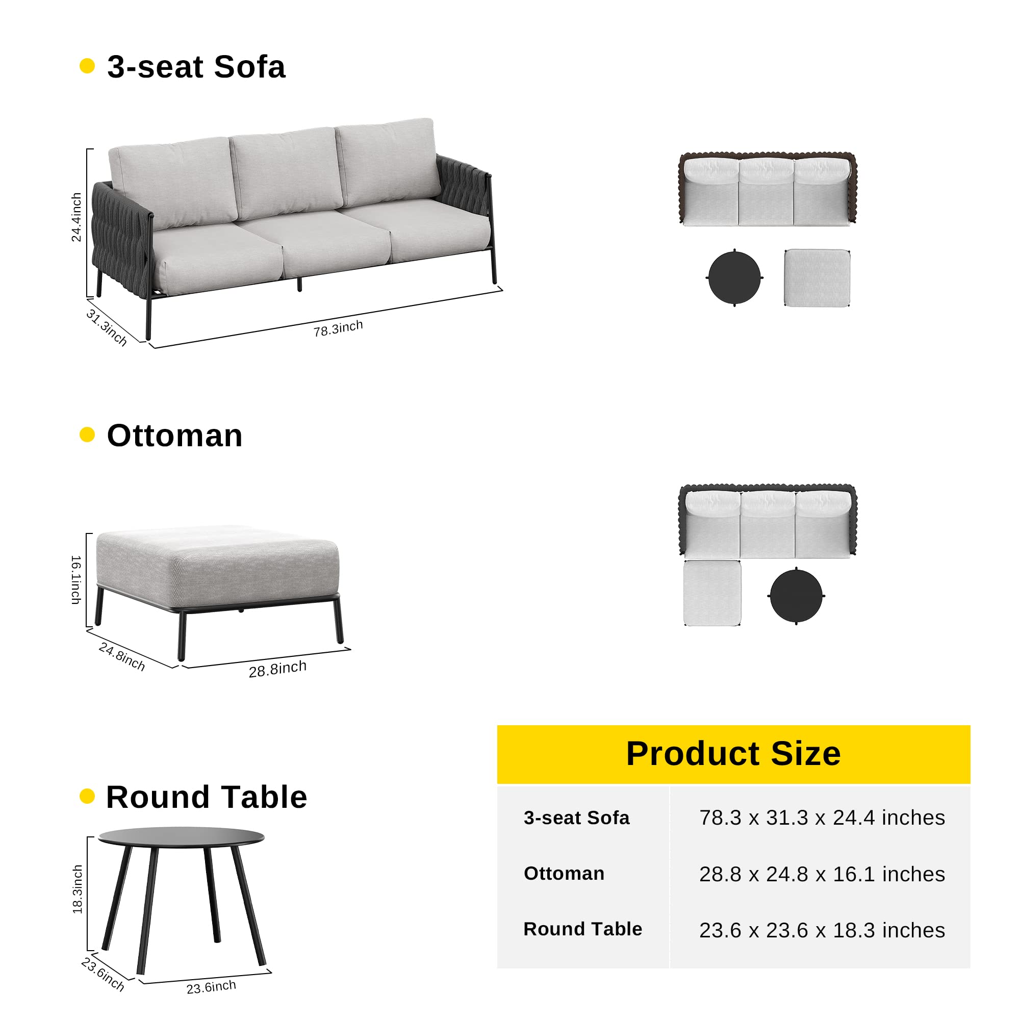 4-Seat Outdoor Sectional Sofa Set with Coffee Table