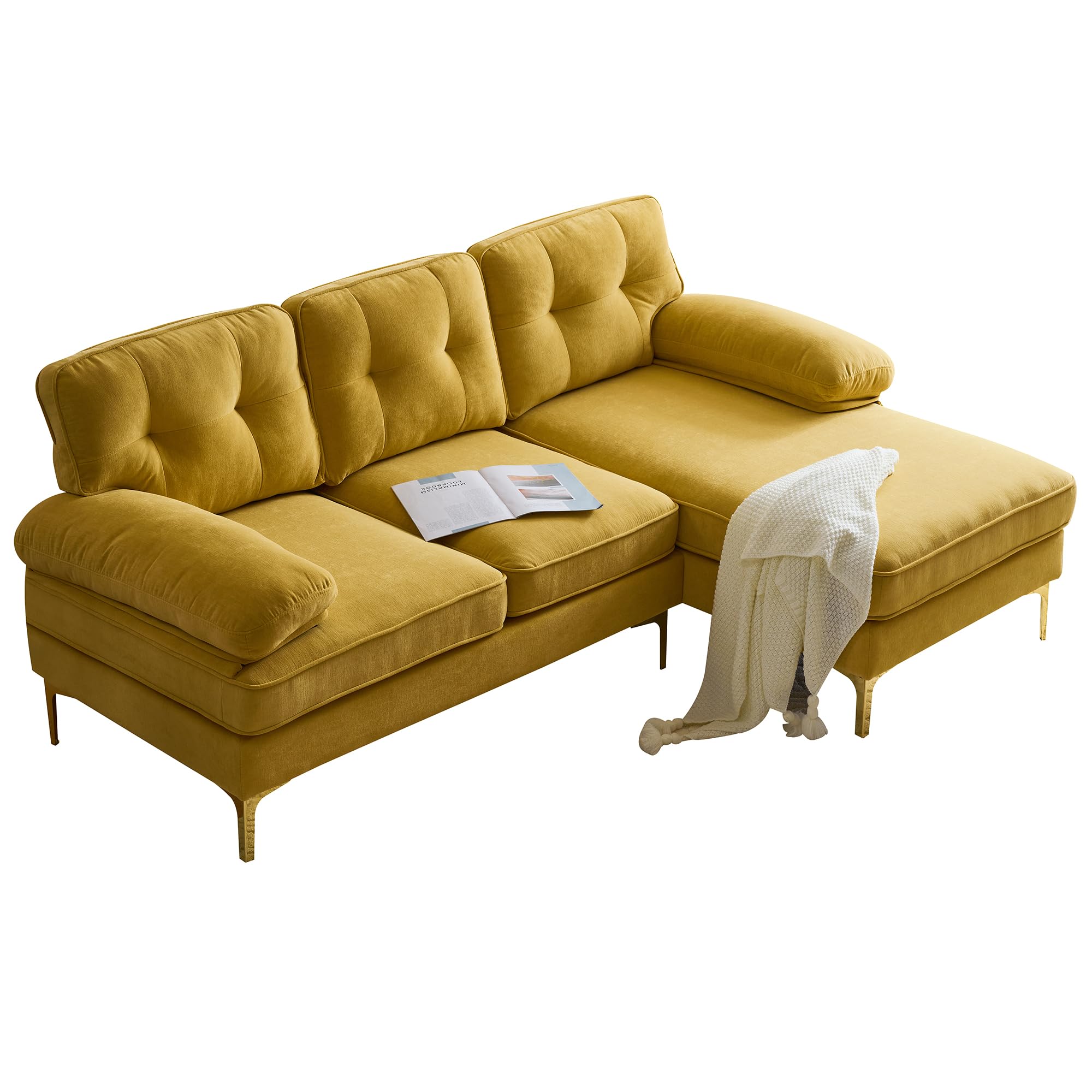 83" Velvet Sectional Sofa with Tufted Upholstery