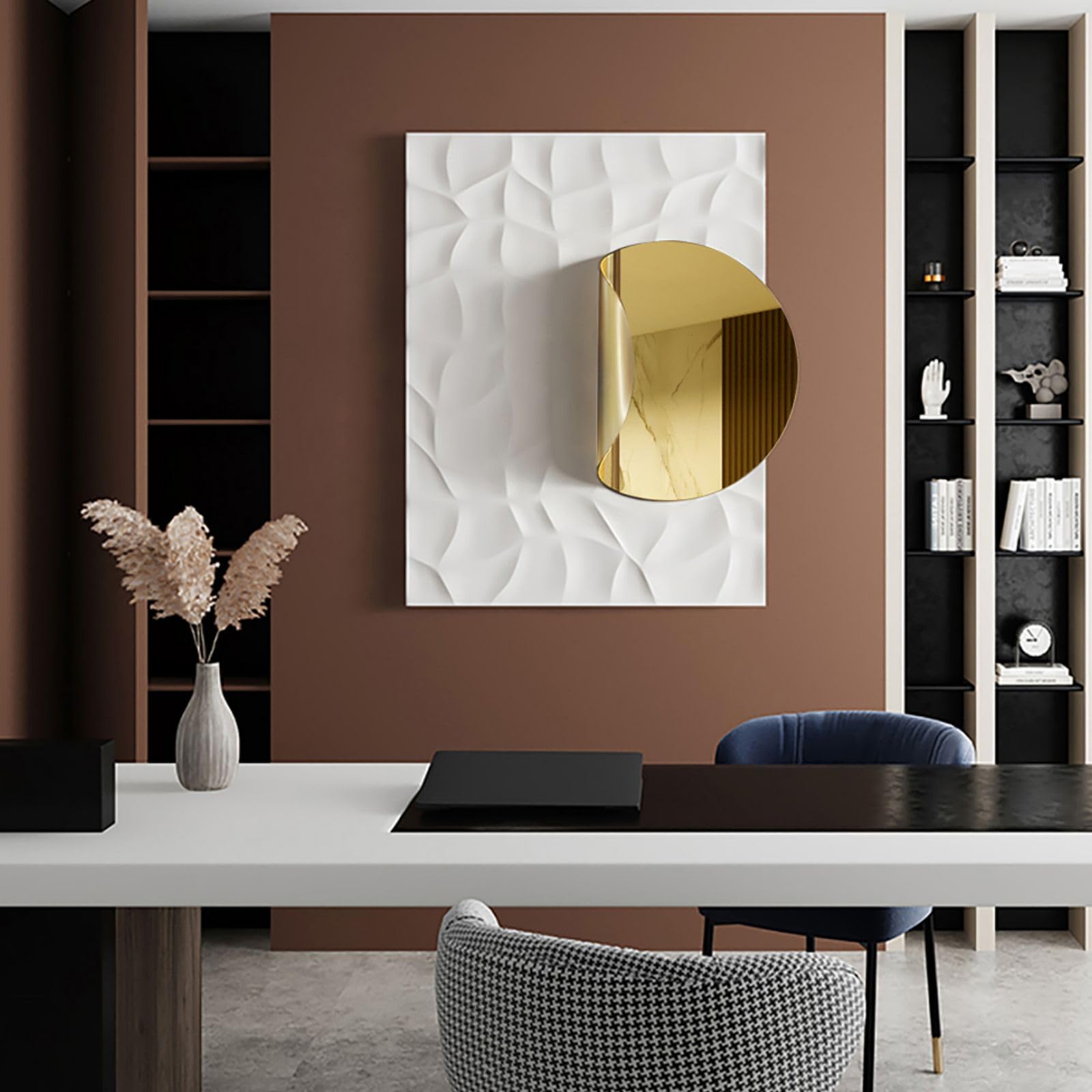 Large Modern Metal Wall Art 3D Geometric Gold Abstract Rectangle Wall Sculpture