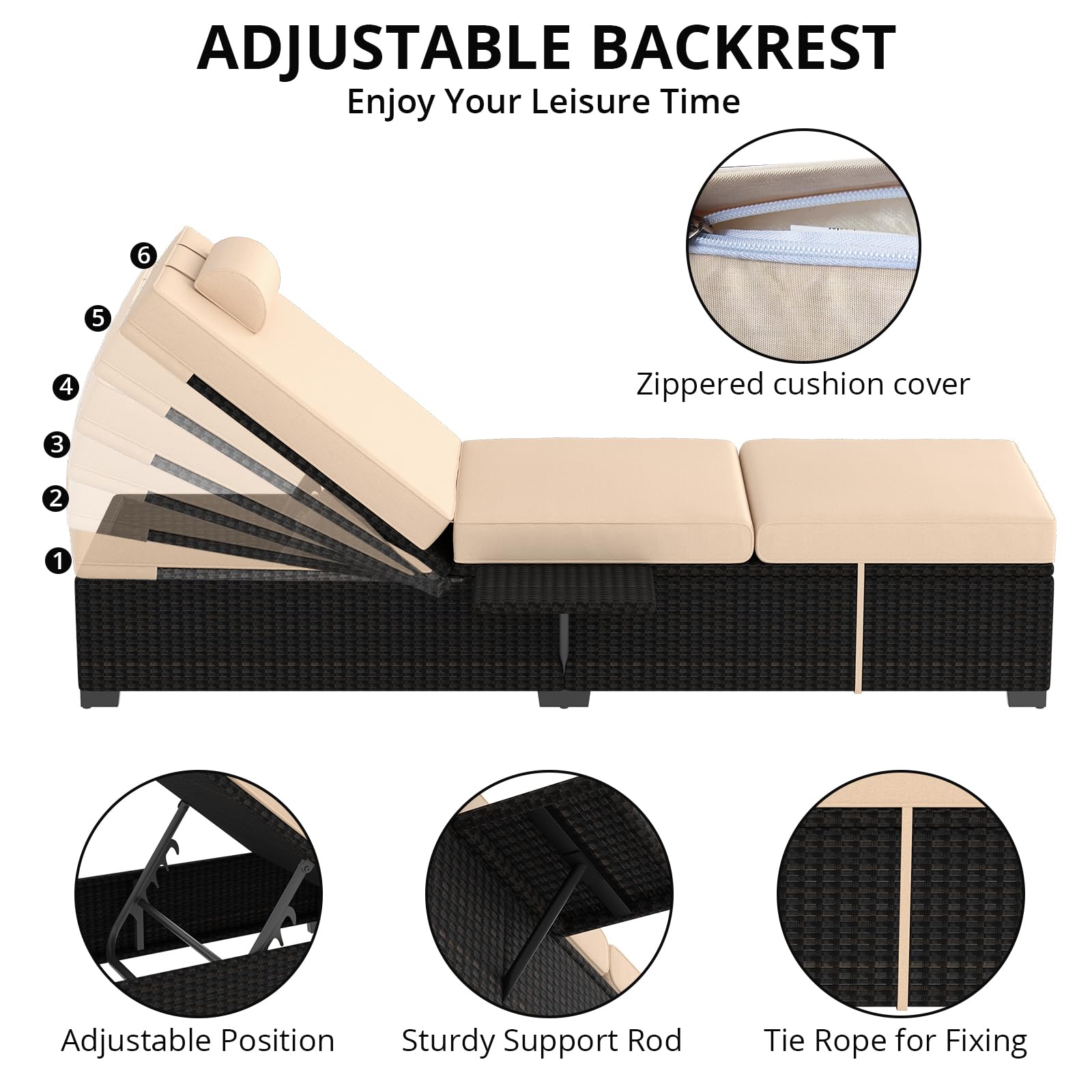 Outdoor PE Wicker Chaise Lounge Set of 2 with Storage Table