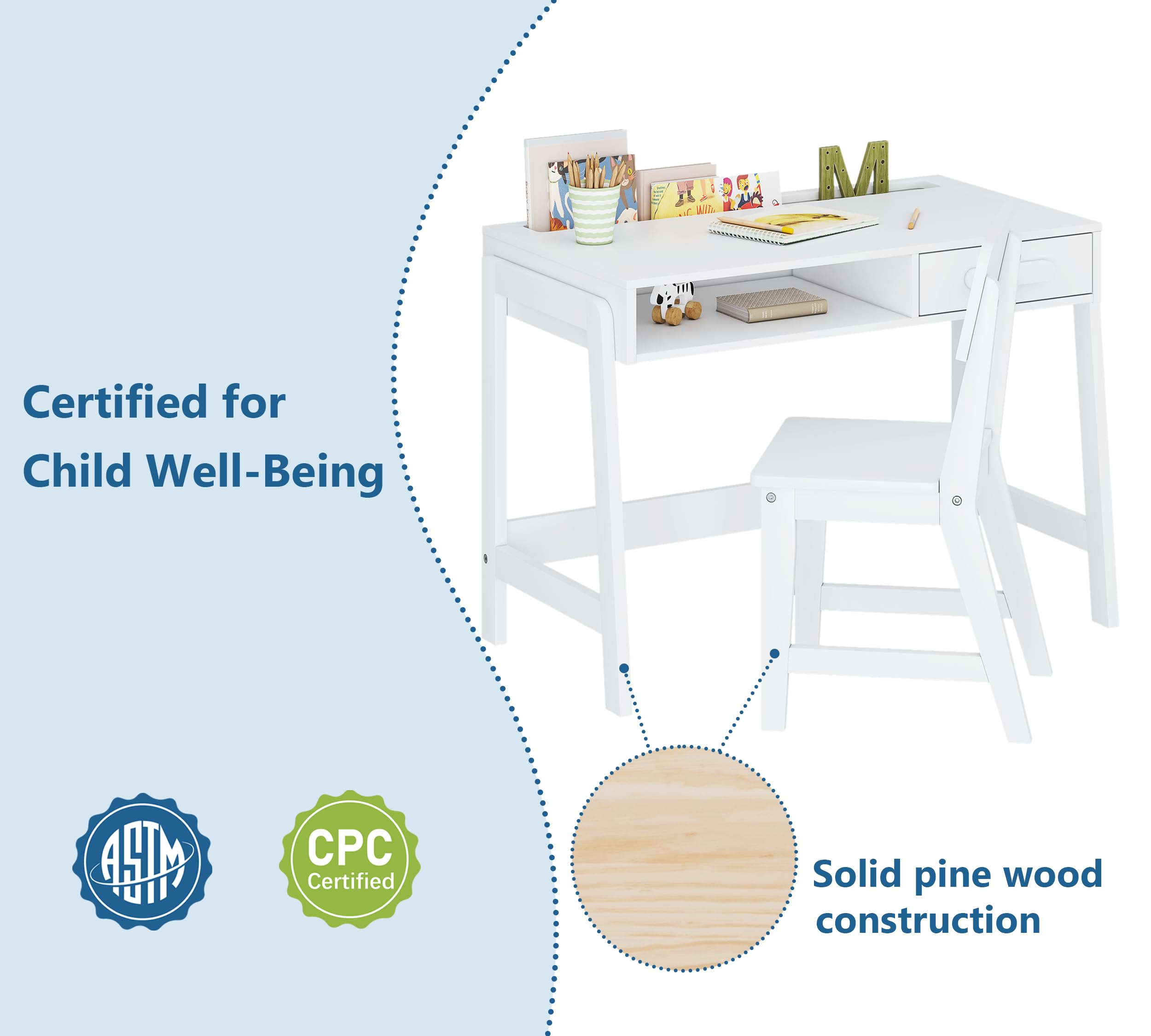 Kids Desk and Chair Set with Drawers