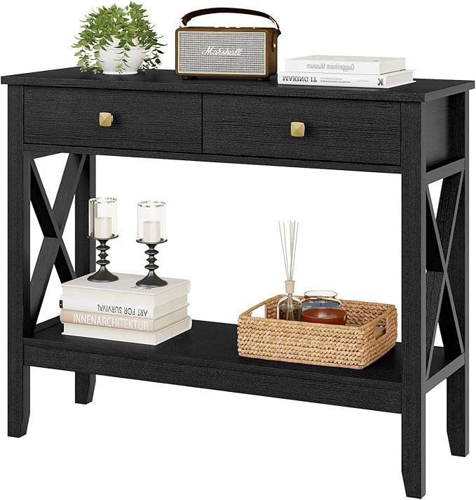 White Farmhouse Console Table with Drawers