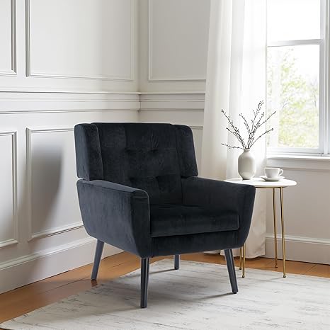 Mid Century Velvet Accent Chair with Wood Legs