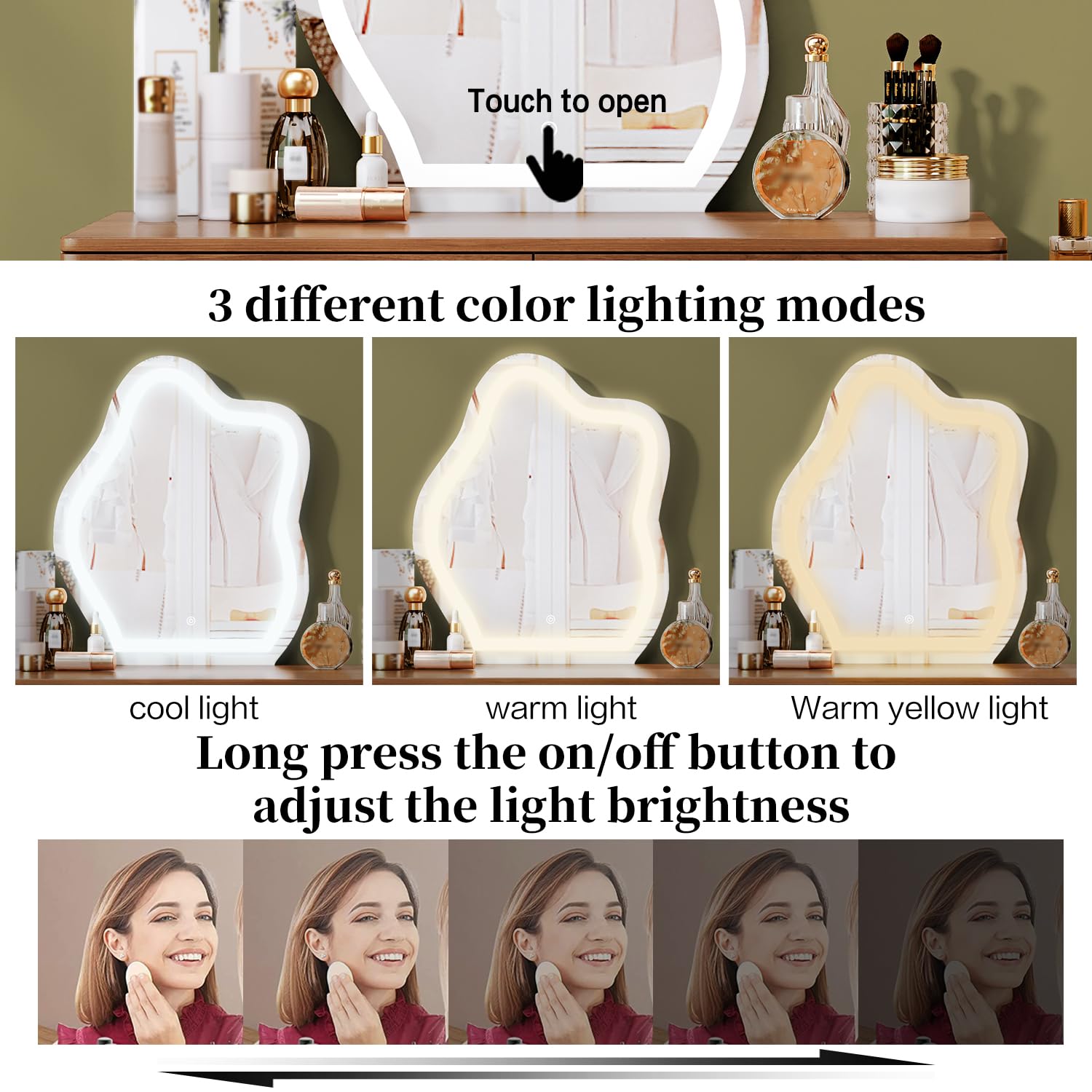 Corner Makeup Vanity Table with Lighted Mirror and 4 Drawers