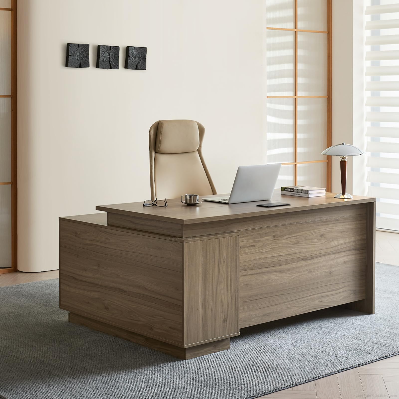 63-Inch Reversible L-Shaped Executive Desk with Lateral File Cabinet