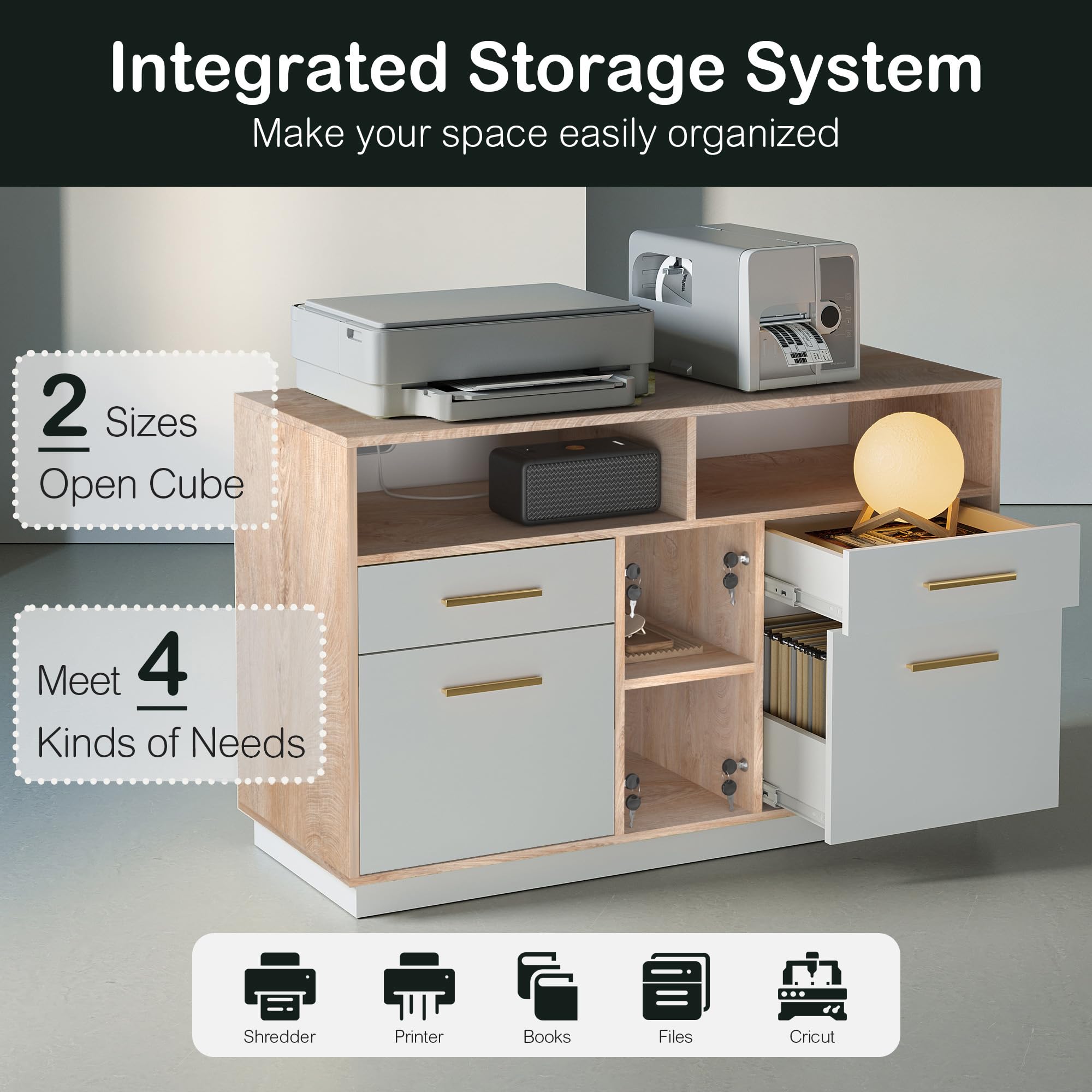 4 Drawer Wood File Cabinet with Lock and Power Strip