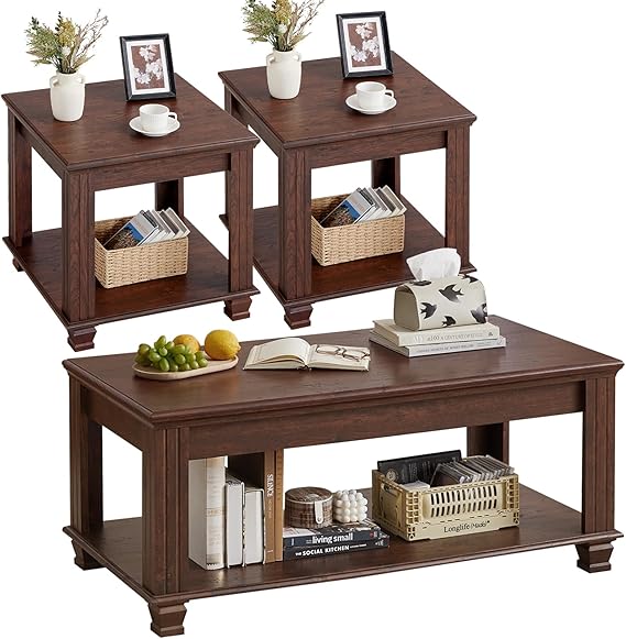 Farmhouse Coffee Table Set 3 Piece with End Tables