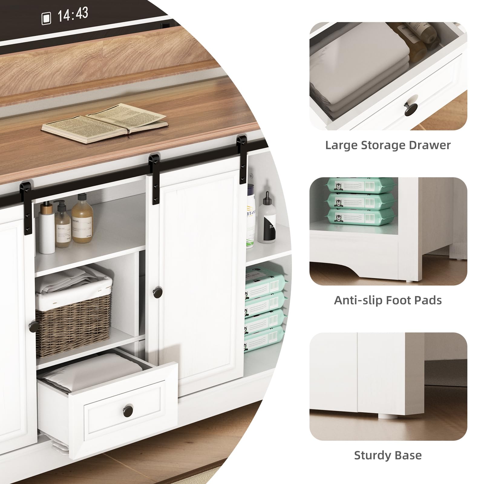 55" Farmhouse TV Stand with Sliding Barn Door and Storage